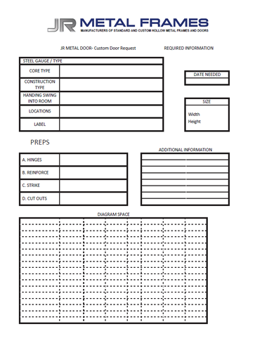 JR Metal Frames - Custom Frame Order Sheet.